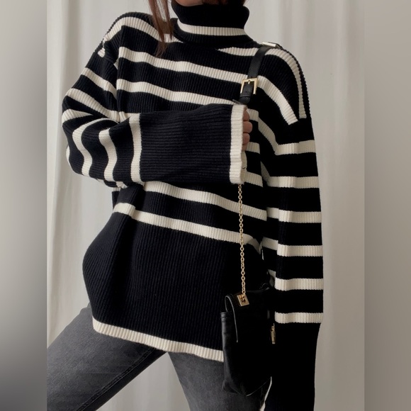 SYLVIE STRIPED SWEATER — In Black - Picture 3 of 9